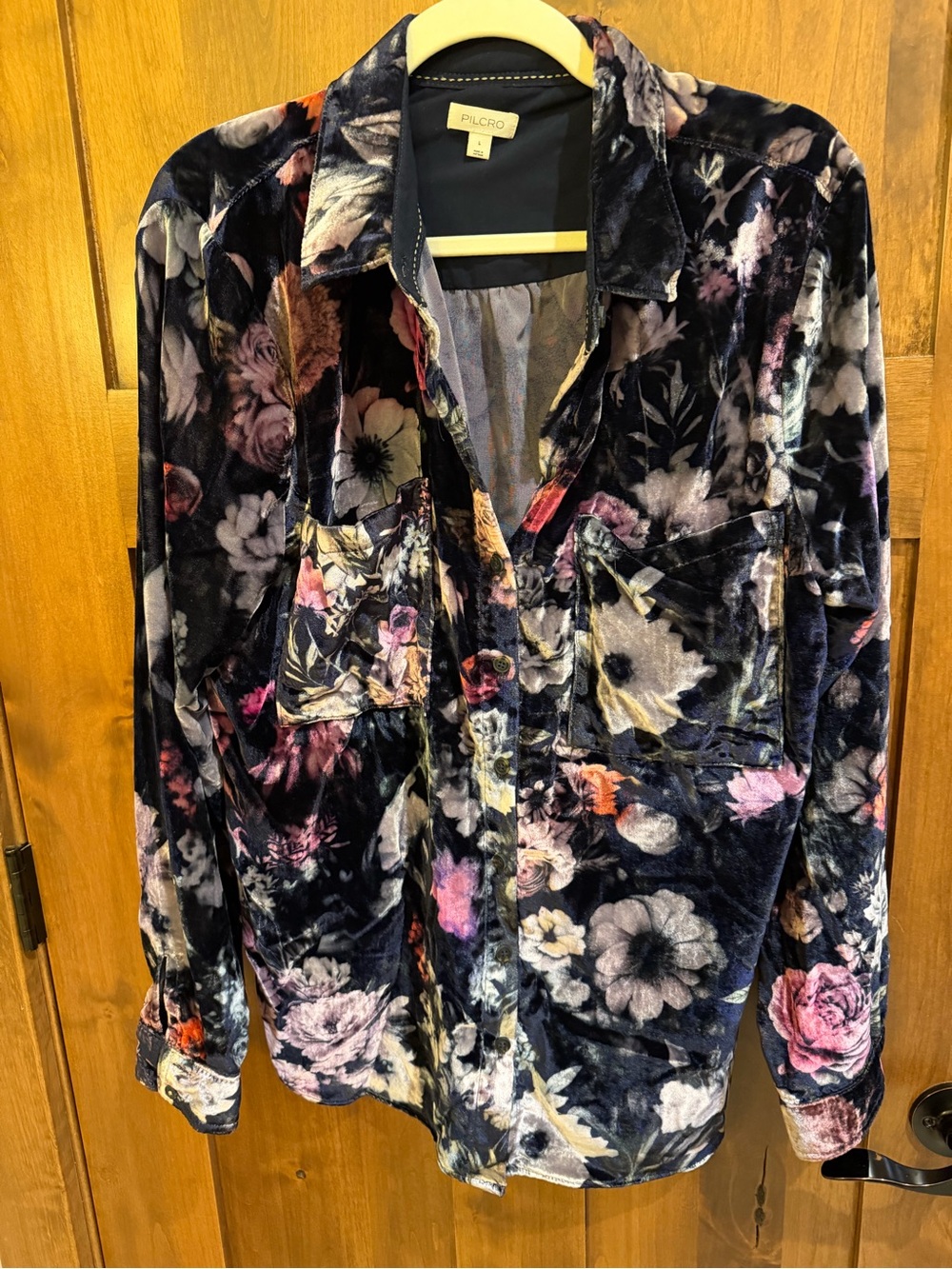 Pilcro Velvet Floral Button-Front Shirt Jacket - Black Multi Floral
